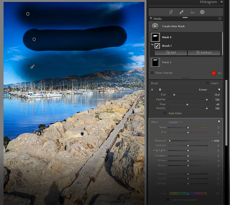 how changing the feather, flow and density affect the adjustment brush in Lightroom Classic