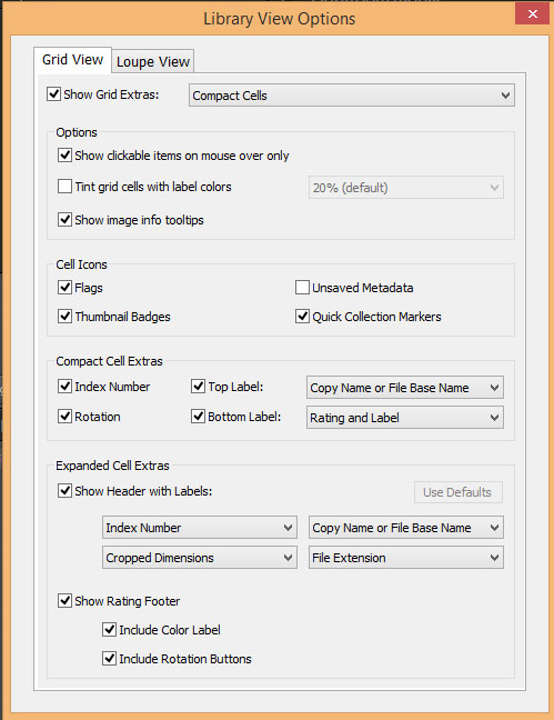 Library Grid View thumbnail cell options